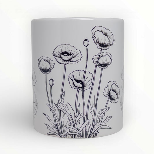 Poppy Flowers Line Art Ceramic Mug