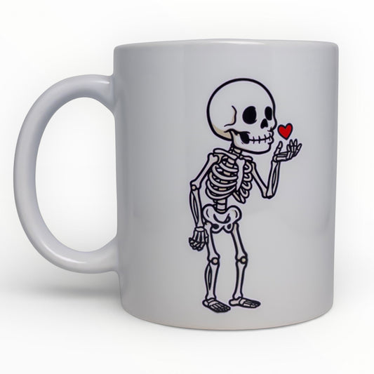 Skeleton Blowing Heart Kiss Love Mug