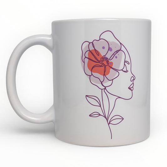Flower Woman Line Art Ceramic Mug