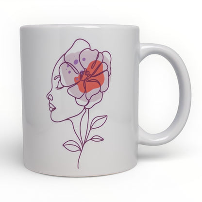 Flower Woman Line Art Ceramic Mug