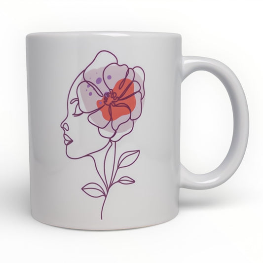 Flower Woman Line Art Ceramic Mug