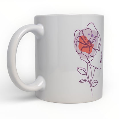Flower Woman Line Art Ceramic Mug