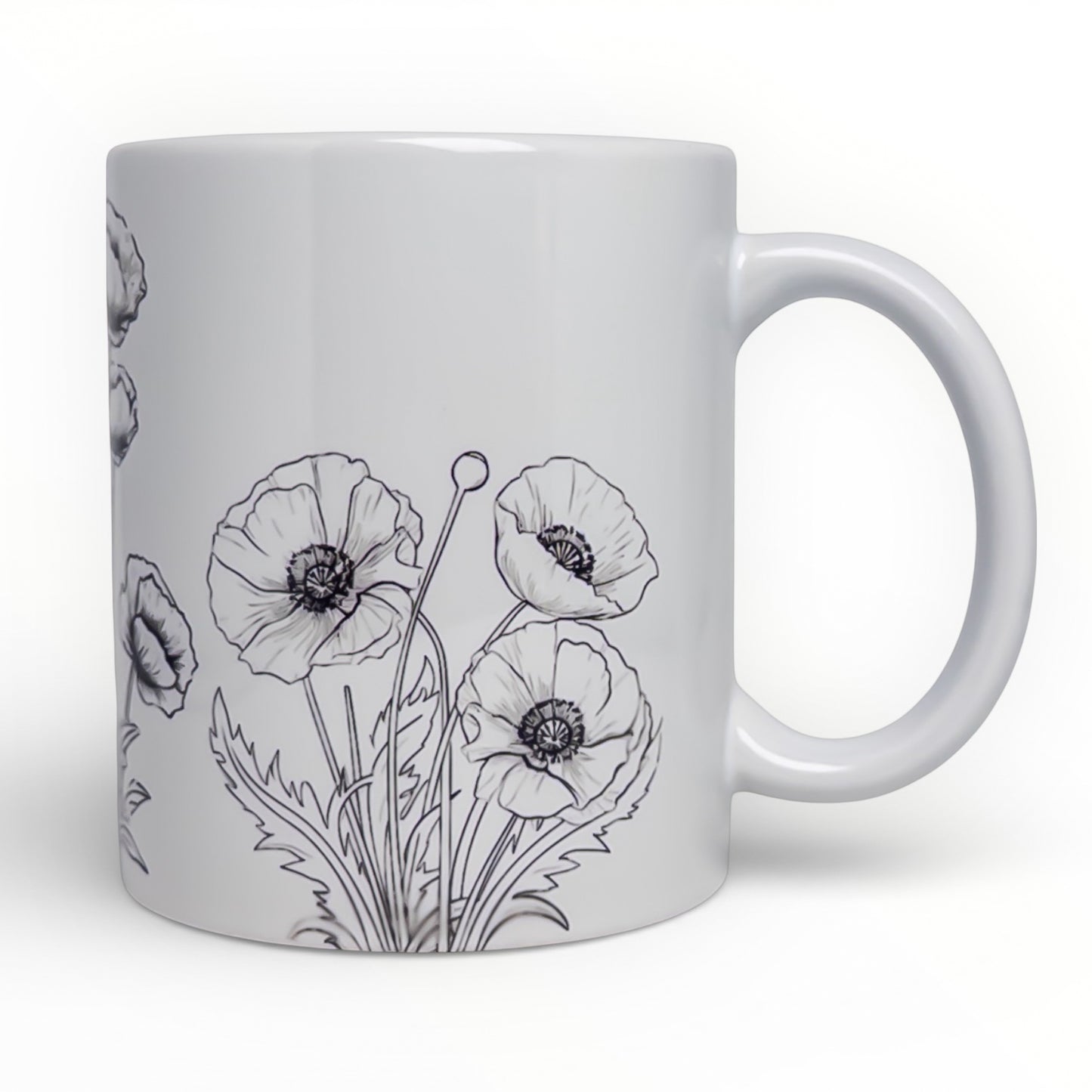 Poppy Flowers Line Art Ceramic Mug