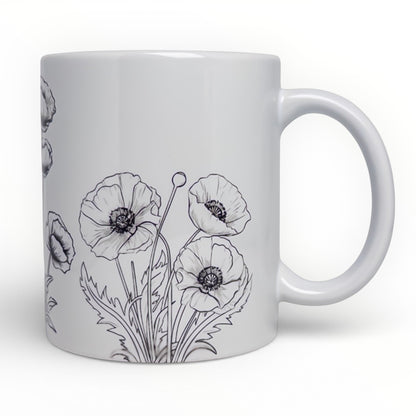 Poppy Flowers Line Art Ceramic Mug