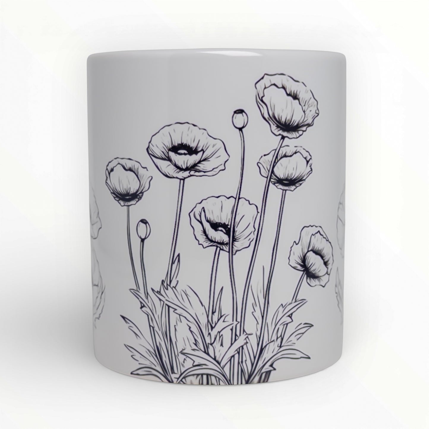 Poppy Flowers Line Art Ceramic Mug