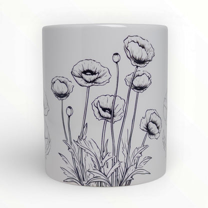 Poppy Flowers Line Art Ceramic Mug