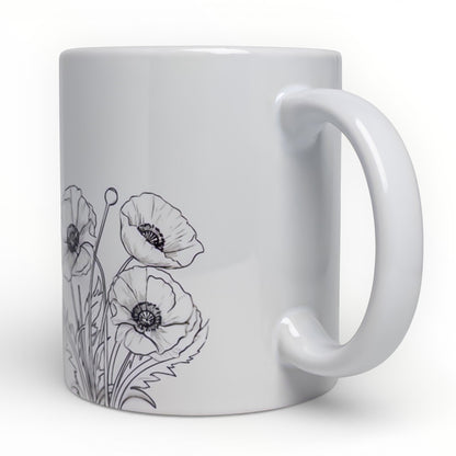 Poppy Flowers Line Art Ceramic Mug