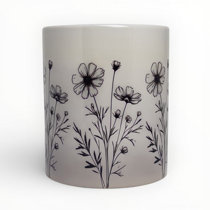 Cosmos Flowers Line Art Ceramic Mug