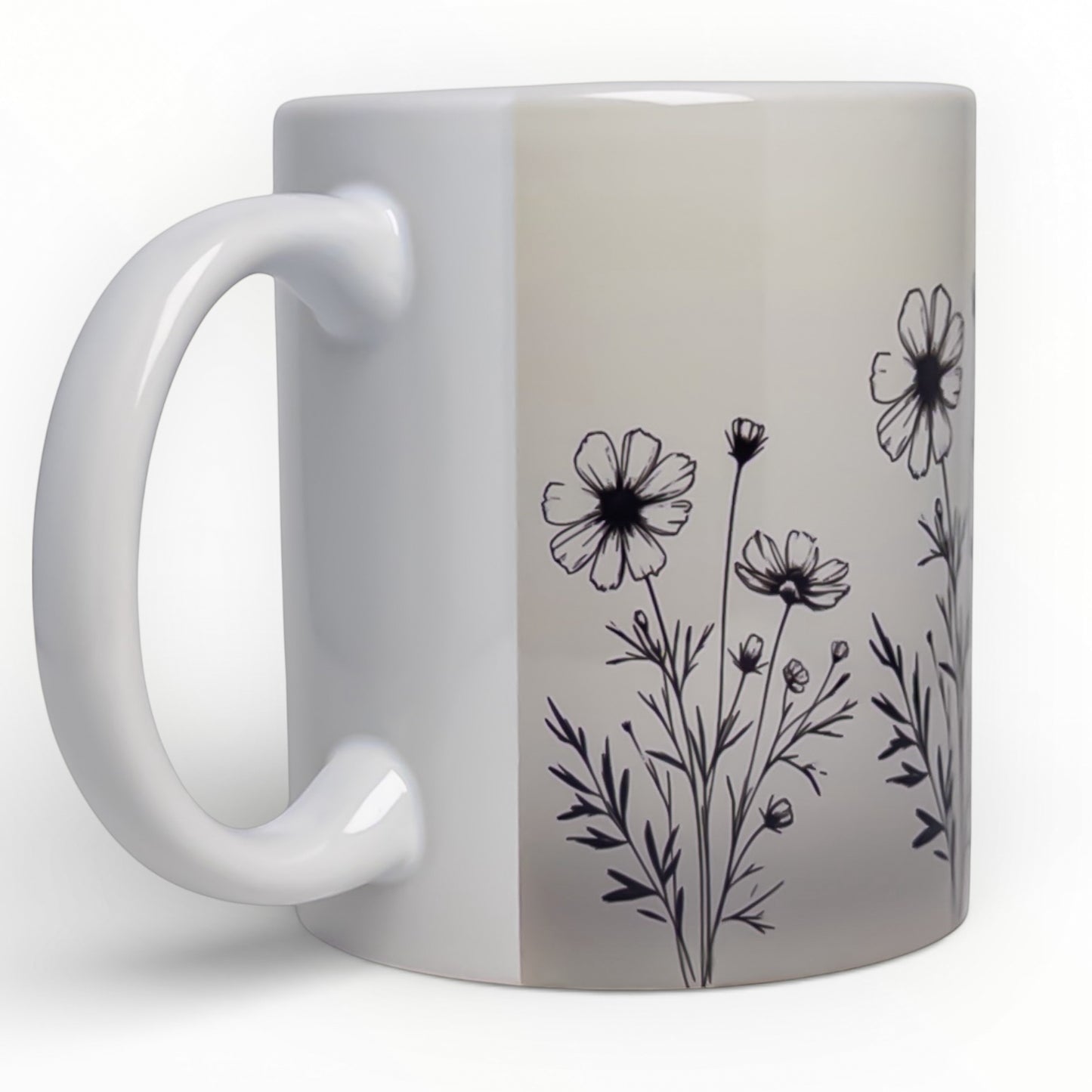 Cosmos Flowers Line Art Ceramic Mug