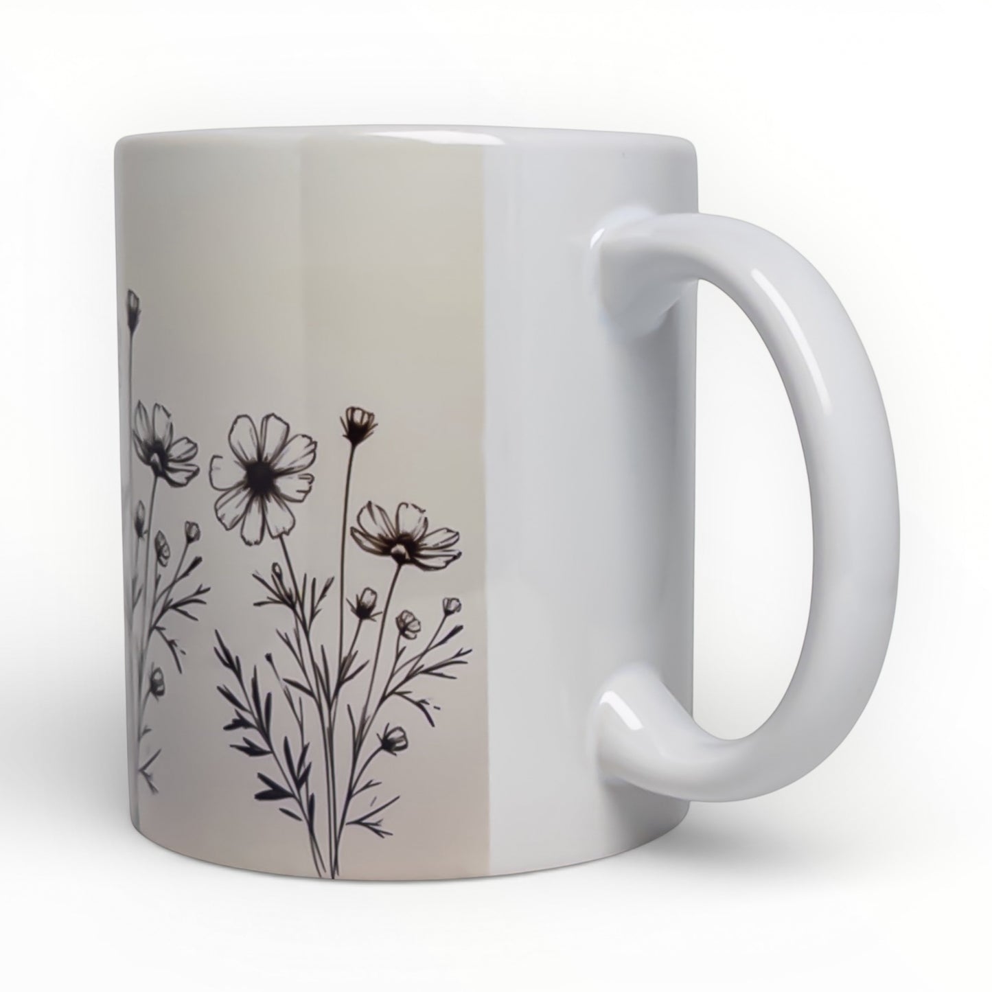 Cosmos Flowers Line Art Ceramic Mug