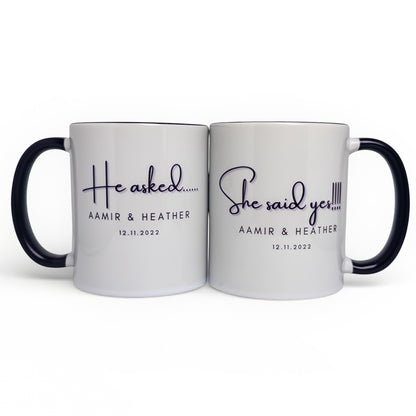 He Asked She Said Yes Engagement Mug Set