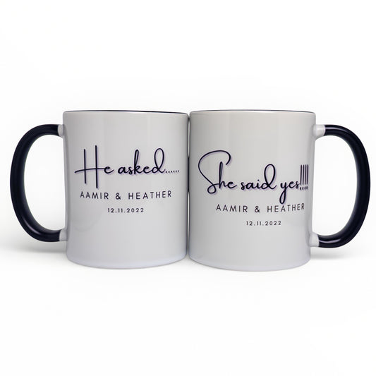 He Asked She Said Yes Engagement Mug Set