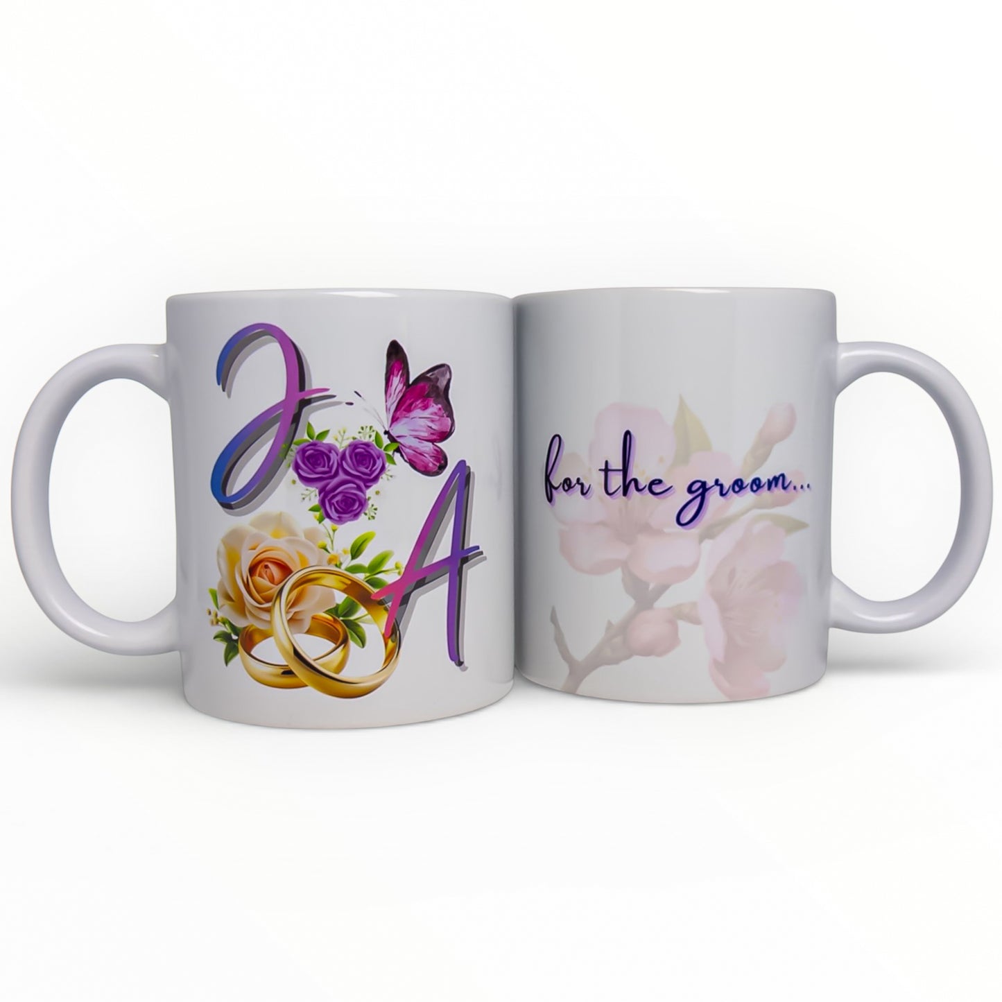 Personalized Wedding Initials Mug Set - Bride & Groom